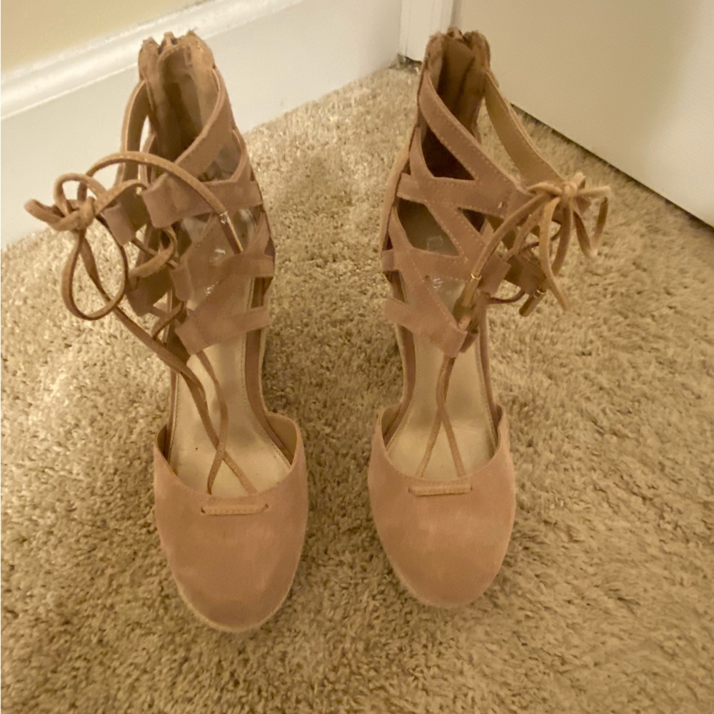 Women’s nude espadrille style wedges